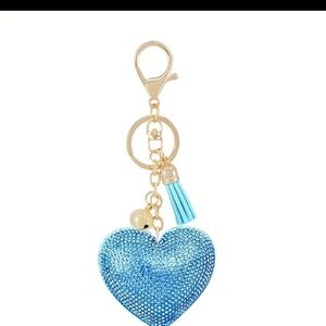 🆕️💙 BRIGHT BLUE RHINESTONE HEART BAG CHARM & KEY CHAIN💙